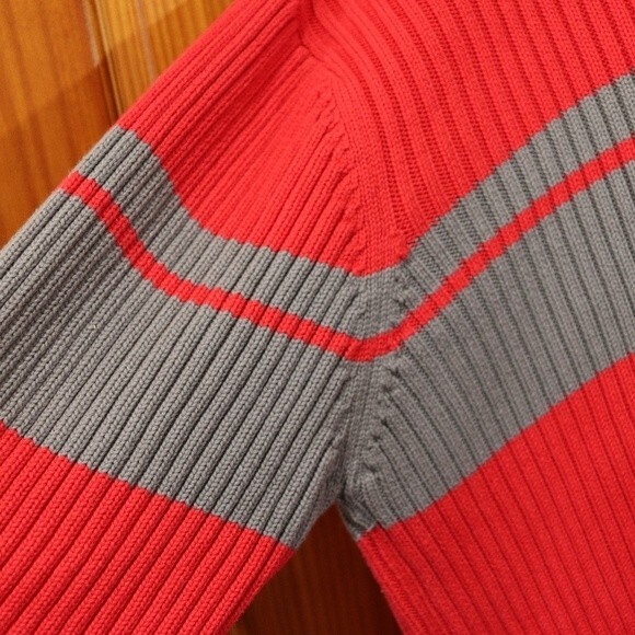 BRP Ski Doo Red & Gray Striped Long Sleeve Ribbed Pullover Sweater 2XL - Picture 3 of 11